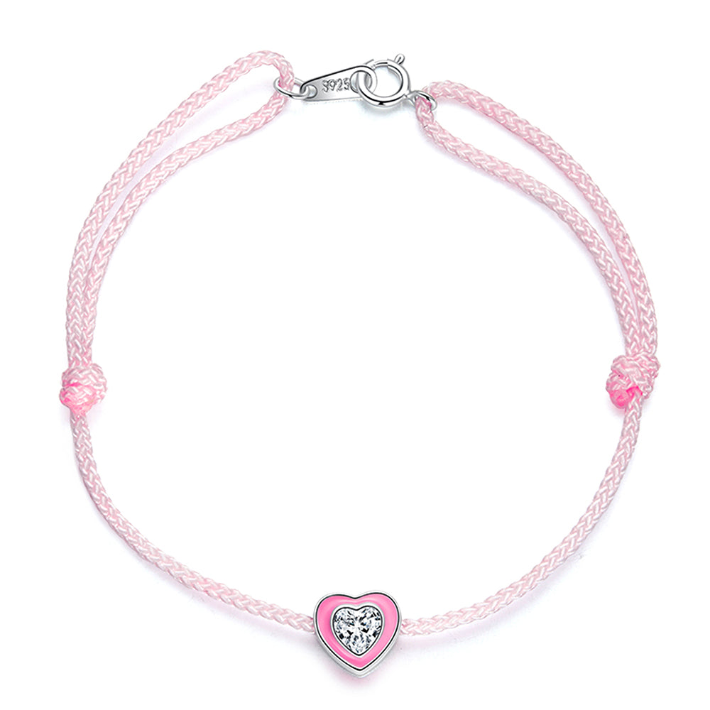 Solid 925 Sterling Silver Neon Pink Love Rope Anklet
