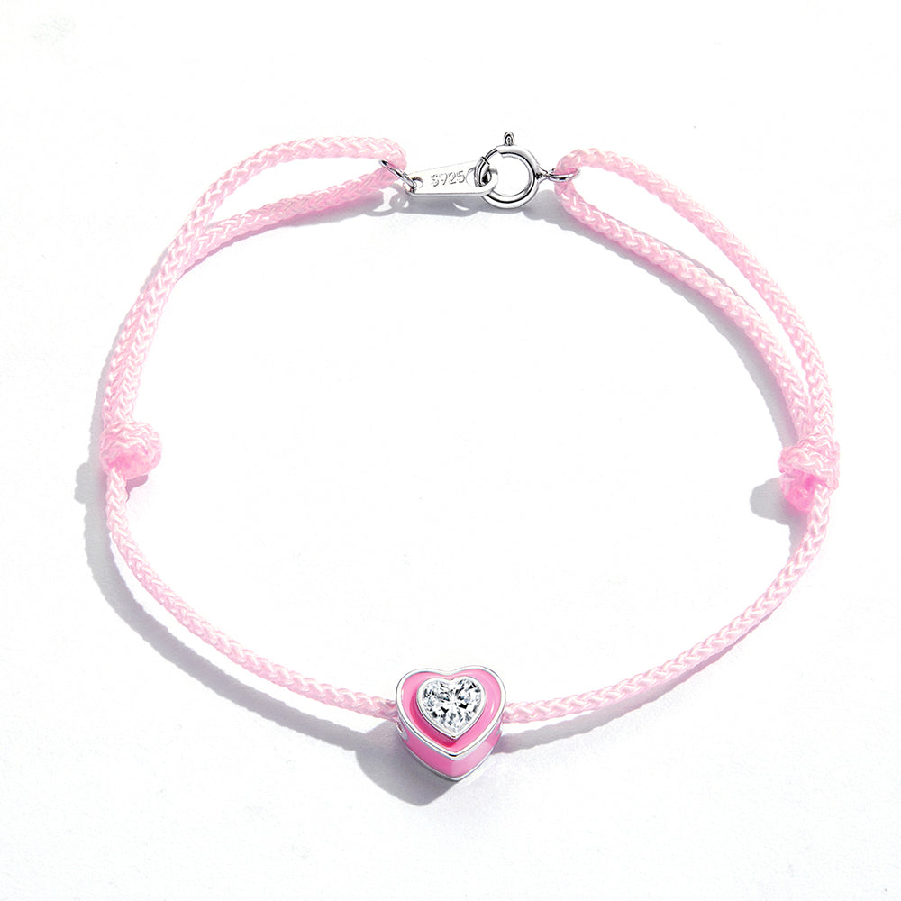 Solid 925 Sterling Silver Neon Pink Love Rope Anklet - Image 2
