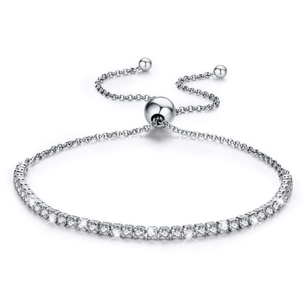 Solid 925 Sterling Silver Created Diamonds Pull Tie Tennis Bracelet