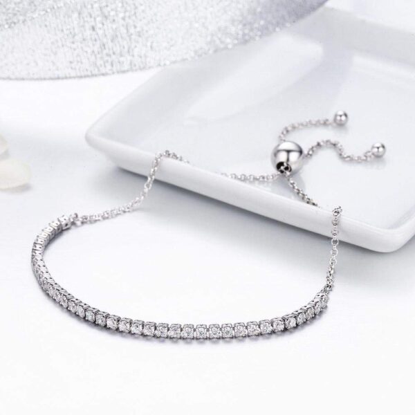 Solid 925 Sterling Silver Created Diamonds Pull Tie Tennis Bracelet - Image 2