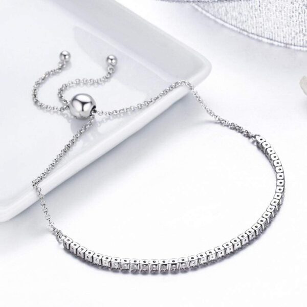 Solid 925 Sterling Silver Created Diamonds Pull Tie Tennis Bracelet - Image 3