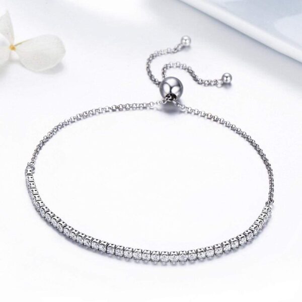 Solid 925 Sterling Silver Created Diamonds Pull Tie Tennis Bracelet - Image 4