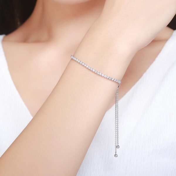 Solid 925 Sterling Silver Created Diamonds Pull Tie Tennis Bracelet - Image 5