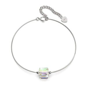 Solid 925 Sterling Silver Cubic Single Stone White Gold Filled Bracelet Embellished with Crystals from SWAROVSKI¬¨ˆšÃœ