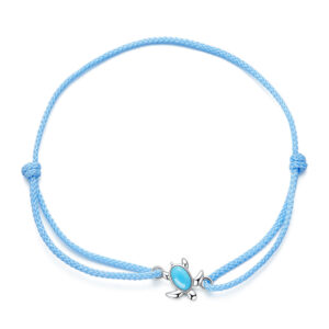 Solid 925 Sterling Silver Turquoise Turtle Rope Bracelet