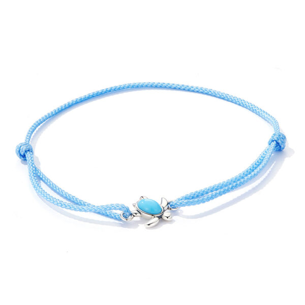 Solid 925 Sterling Silver Turquoise Turtle Rope Bracelet - Image 2