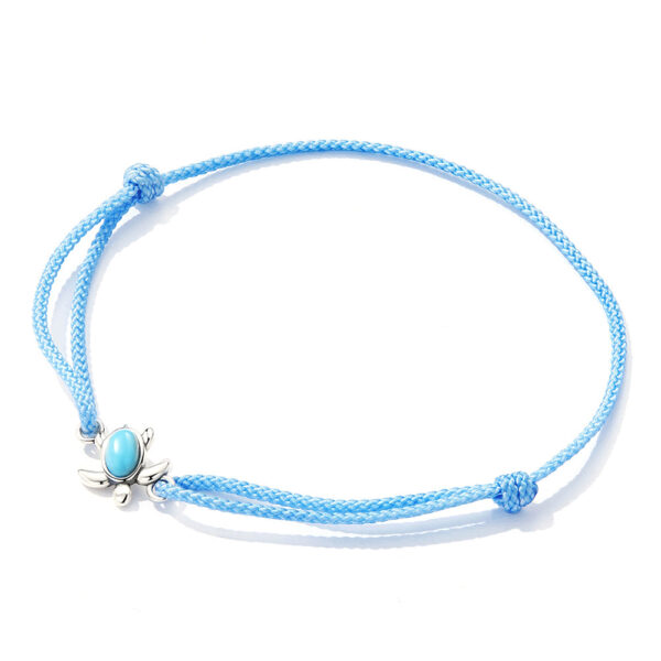 Solid 925 Sterling Silver Turquoise Turtle Rope Bracelet - Image 3