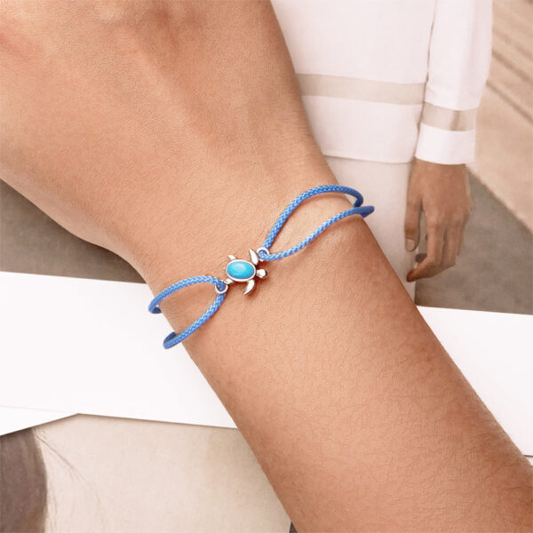 Solid 925 Sterling Silver Turquoise Turtle Rope Bracelet - Image 4