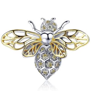 Solid 925 Sterling Silver Faint Yellow Bee CZ Charm