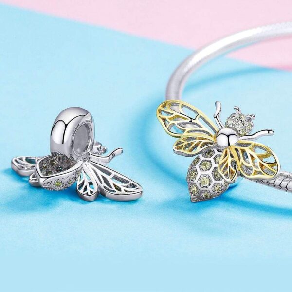 Solid 925 Sterling Silver Faint Yellow Bee CZ Charm - Image 2