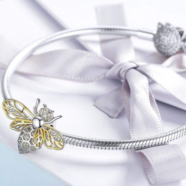 Solid 925 Sterling Silver Faint Yellow Bee CZ Charm - Image 3