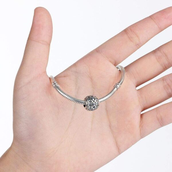 Solid 925 Sterling Silver Floral with Sapphire Blue CZ Charm - Image 3