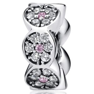 Solid 925 Sterling Silver Floral CZ Charm