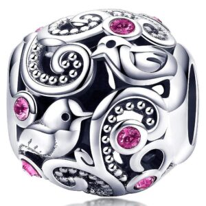 Solid 925 Sterling Silver Love Bird with Rose CZ Charm