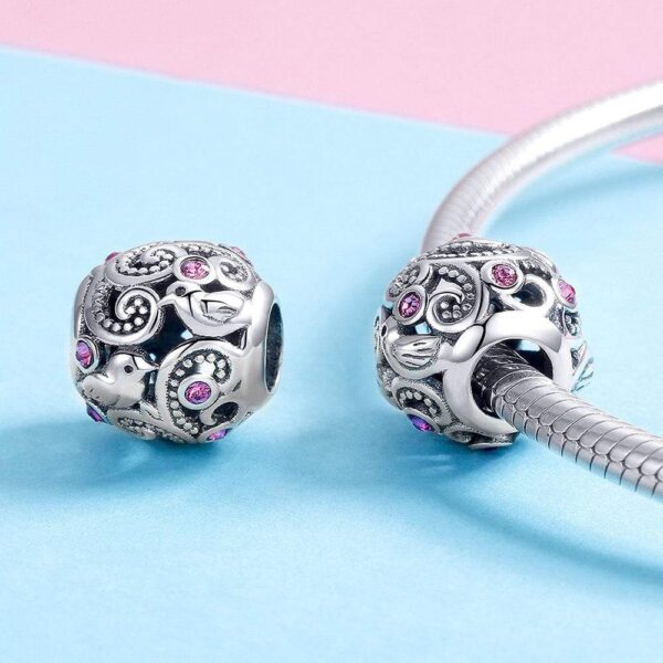 Solid 925 Sterling Silver Love Bird with Rose CZ Charm - Image 3