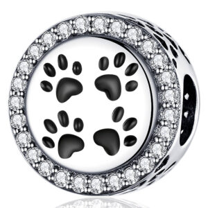Solid 925 Sterling Silver Cute Paws CZ Charm