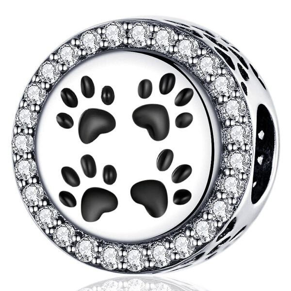 Solid 925 Sterling Silver Cute Paws CZ Charm