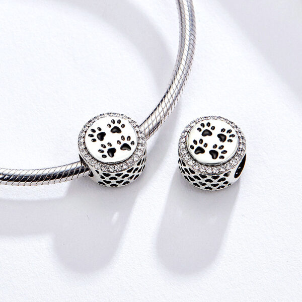 Solid 925 Sterling Silver Cute Paws CZ Charm - Image 2