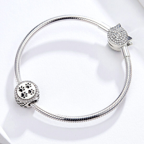 Solid 925 Sterling Silver Cute Paws CZ Charm - Image 3