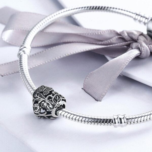 Solid 925 Sterling Silver Butterfly Garden Heart Charm - Image 3