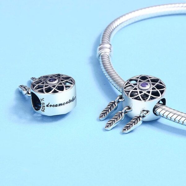 Solid 925 Sterling Silver Dream Catcher Magnetized CZ Charm - Image 2
