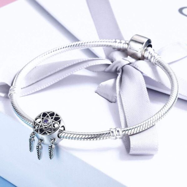 Solid 925 Sterling Silver Dream Catcher Magnetized CZ Charm - Image 3