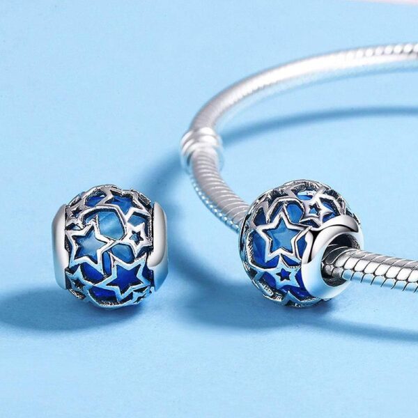 Solid 925 Sterling Silver Sky Blue Stars CZ Charm - Image 2