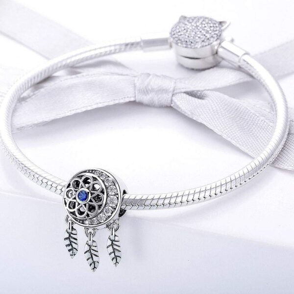 Solid 925 Sterling Silver Dream Catcher Sapphire Blue CZ Charm - Image 3