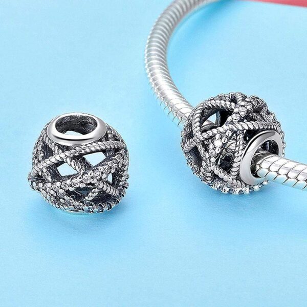 Solid 925 Sterling Silver Twisted Rope CZ Round Charm - Image 2