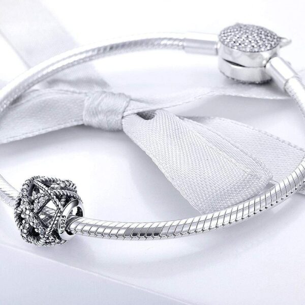 Solid 925 Sterling Silver Twisted Rope CZ Round Charm - Image 3