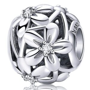 Solid 925 Sterling Silver Daisy Garden CZ Charm