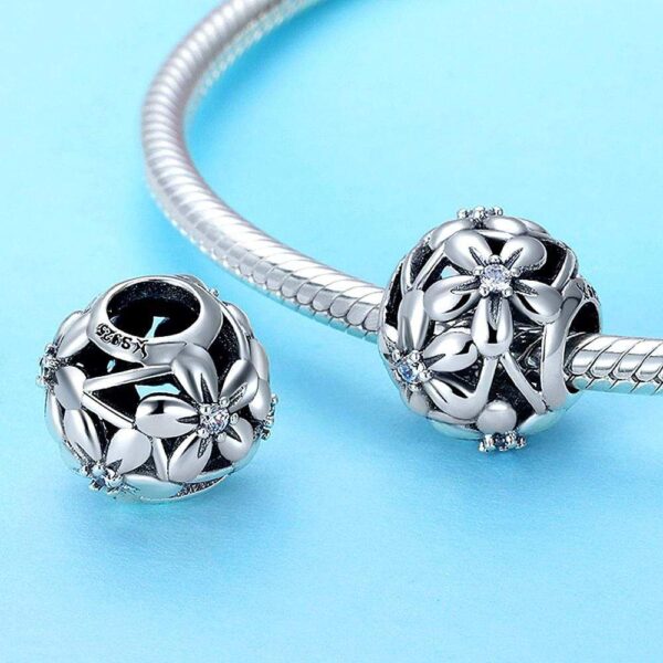Solid 925 Sterling Silver Daisy Garden CZ Charm - Image 2