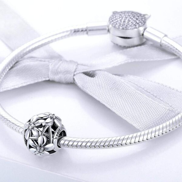 Solid 925 Sterling Silver Daisy Garden CZ Charm - Image 3
