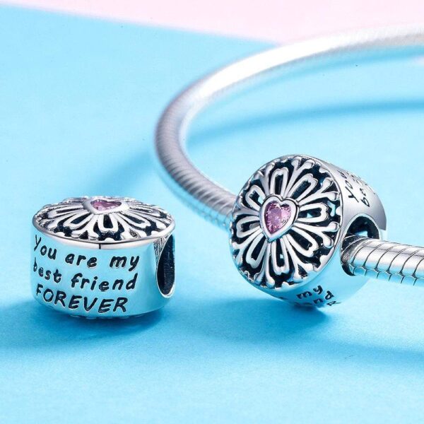 Solid 925 Sterling Silver You Are My Best Friend FOREVER Inscription Heart CZ Charm - Image 2