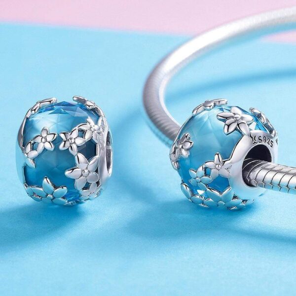 Solid 925 Sterling Silver Floral Garden Crystal Glass Charm - Image 2