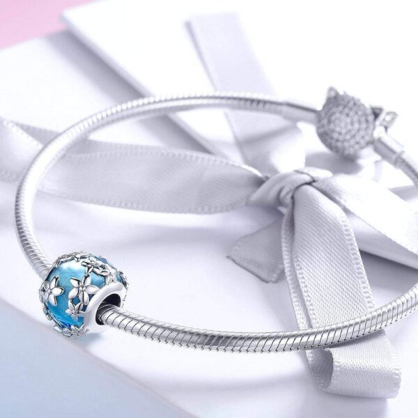 Solid 925 Sterling Silver Floral Garden Crystal Glass Charm - Image 3