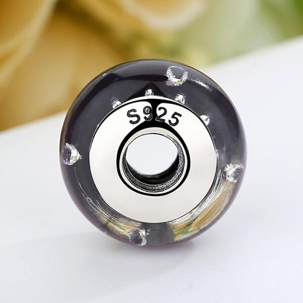 Solid 925 Sterling Silver Violet Bubbles Inclusion Murano Glass Charm - Image 4