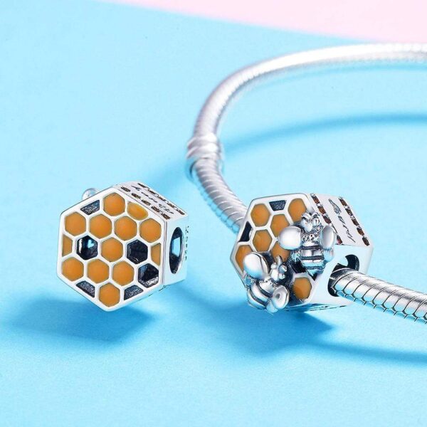 Solid 925 Sterling Silver HoneyComb Duo Bees Charm - Image 2