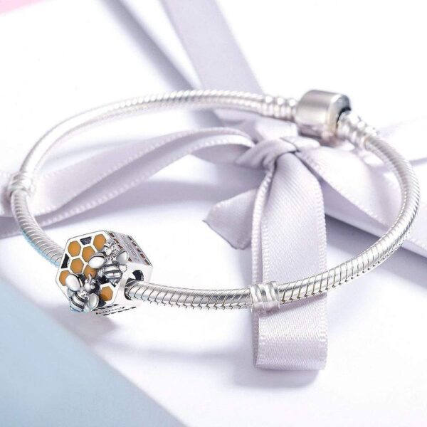Solid 925 Sterling Silver HoneyComb Duo Bees Charm - Image 3