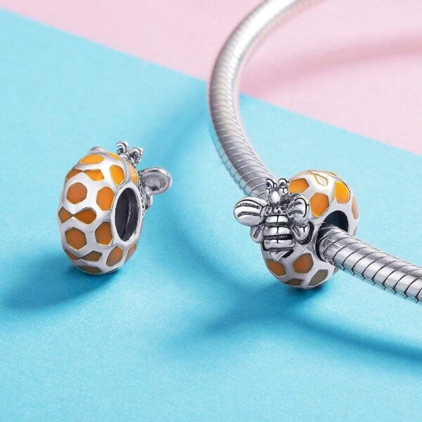 Solid 925 Sterling Silver Black and White Bee Honey Charm - Image 2