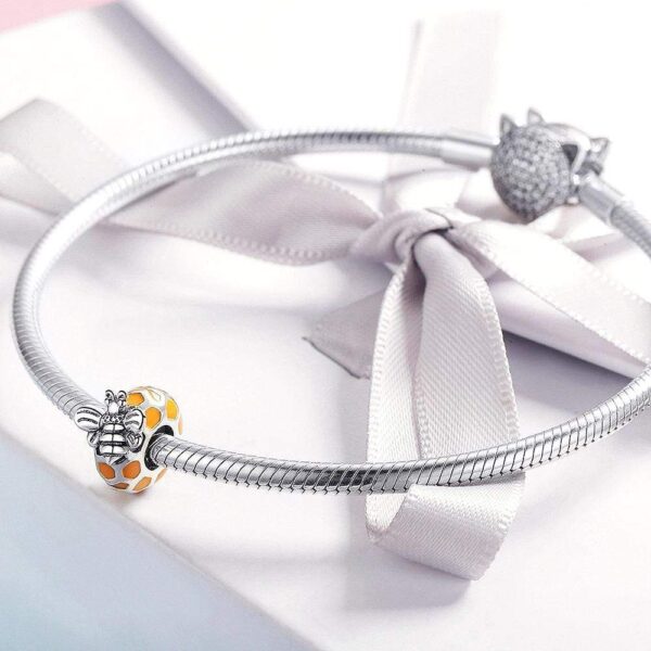 Solid 925 Sterling Silver Black and White Bee Honey Charm - Image 3