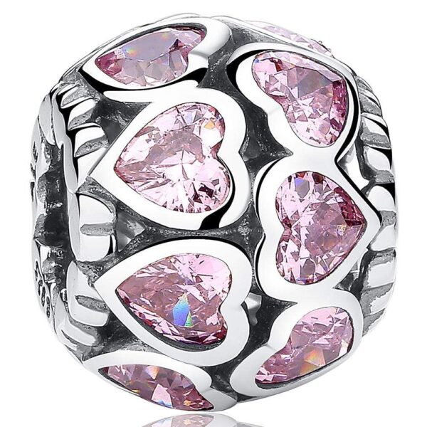 Solid 925 Sterling Silver Explosion Pink Heart CZ Charm