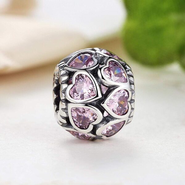Solid 925 Sterling Silver Explosion Pink Heart CZ Charm - Image 3