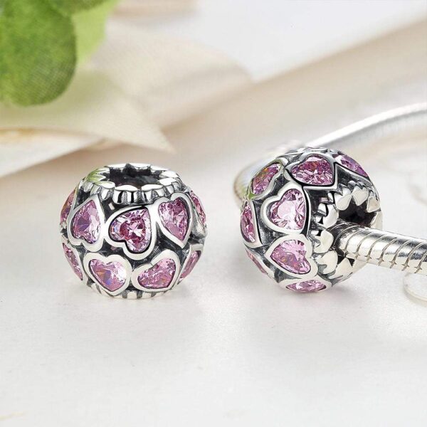 Solid 925 Sterling Silver Explosion Pink Heart CZ Charm - Image 4