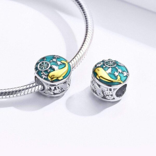 Solid 925 Sterling Silver Captain Dolphin Charm - Image 2