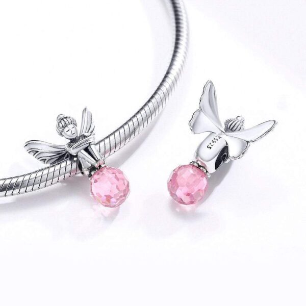 Solid 925 Sterling Silver Fairy King Pink Crystal Pandora Inspired Charm - Image 2