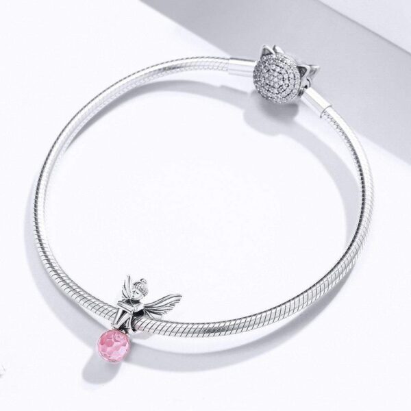 Solid 925 Sterling Silver Fairy King Pink Crystal Pandora Inspired Charm - Image 3