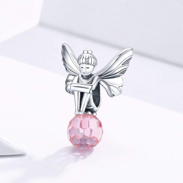 Solid 925 Sterling Silver Fairy King Pink Crystal Pandora Inspired Charm - Image 4