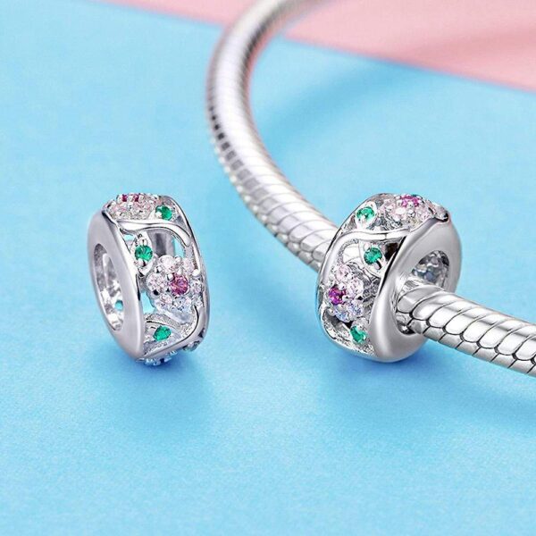 Solid 925 Sterling Silver Colourful Floral Flower Pandora Inspired Charm - Image 2
