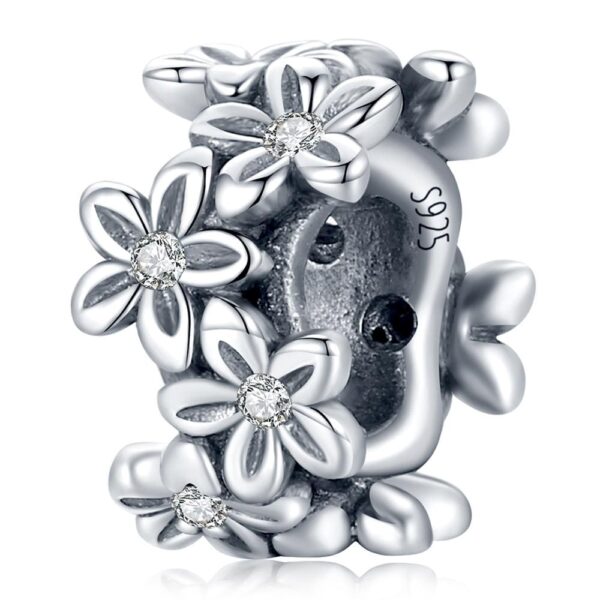 Solid 925 Sterling Silver Festive Floral Pandora Inspired Bead Charm